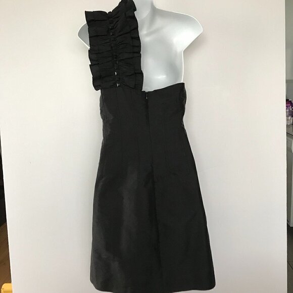 PLENTY party LBD, one-shoulder, silk, ruffle & bling form-fitting dress sz 8 - Picture 5 of 16